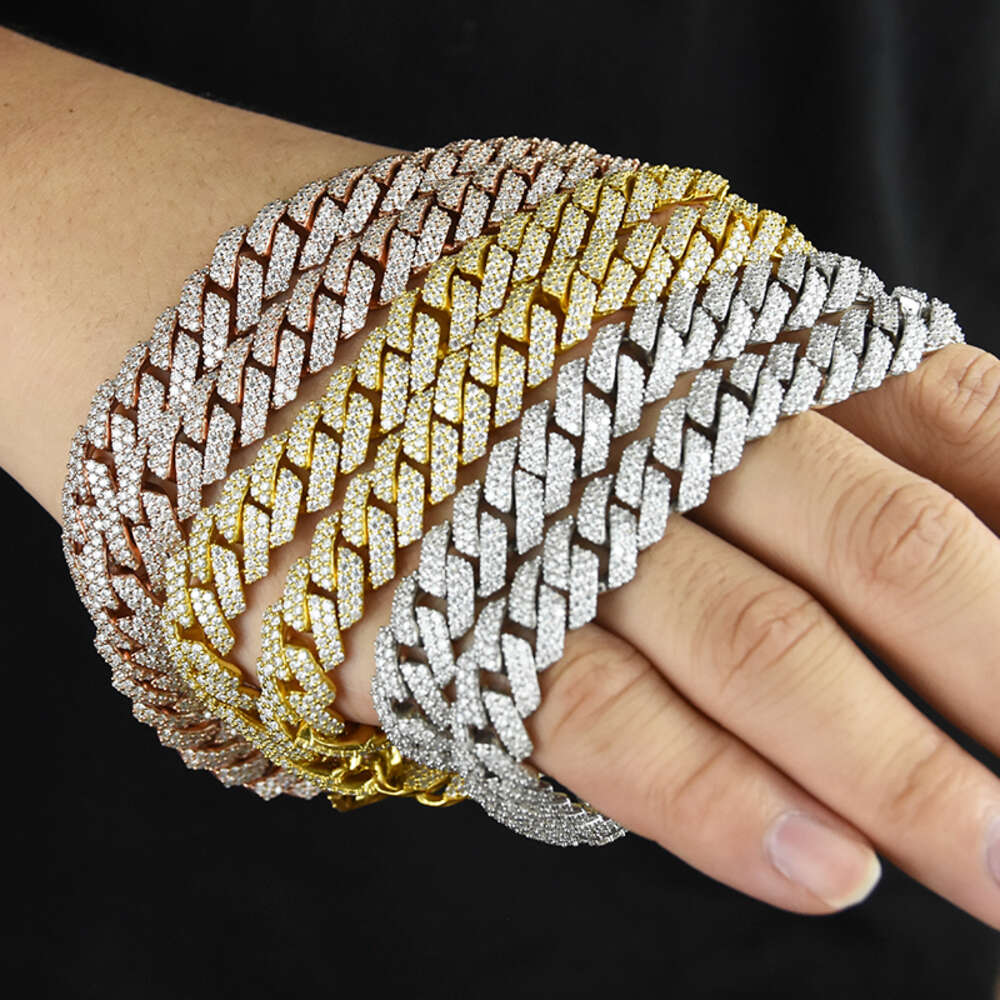 Moissanite Diamond Cuban Link Chain Gold Over Sterling Silver Men Women in White Yellow and Rose Gold Gift Box Necklaces Hiphop