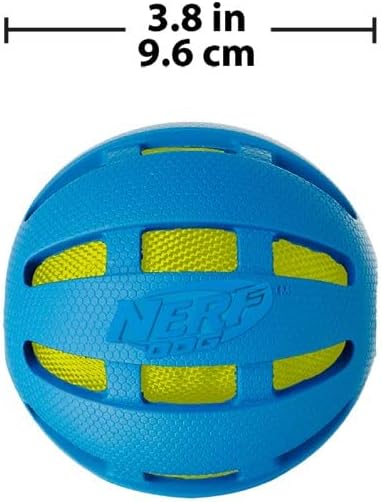 Nerf Dog 3.8in Rubber Checker Crunch Ball u2013 Blue with Green Crunch Bag