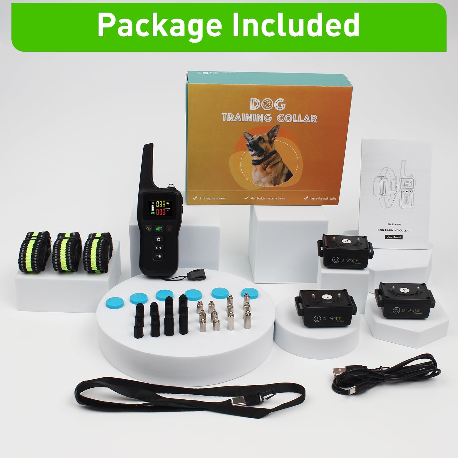 PetJoy Automatic for 3 Dogs, Modes, Bark and Training Combo, Shock Collar with Auto Mode (Level 1-5) - Remote 3300 Ft