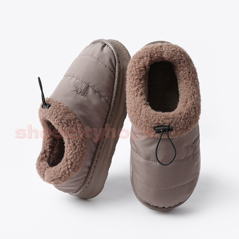 Winter Drawstring slipper mens Calfskin Fur Loafers Slippers white khaki grey brown pink green womens snow boots kids casual booties boy girls designe