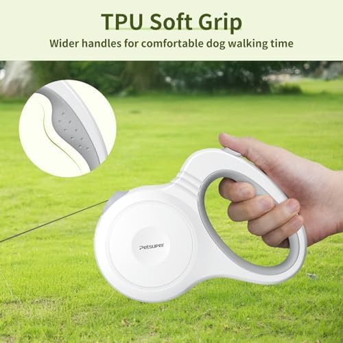 Petsuper Leash,16FT Dog Leash Retractable for Dogs up to 88lbs,360 No Tangle,One-Handed Brake,Big Grip,White