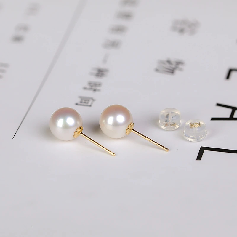 YUNLI Real 18K Gold Natural Freshwater Pearl Stud Earrings Pure AU750 Gold Earring Pin Womens Exquisite Jewelry Gift EA015 241127