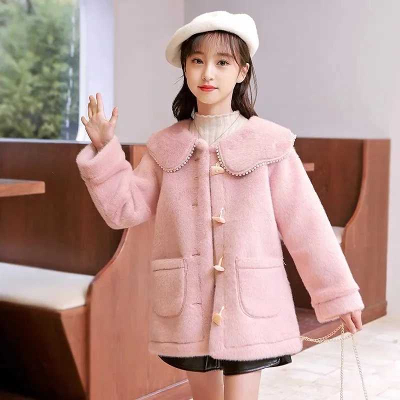 Tench coats New Fashion Spring Autumn Warm Faux Fur Coat For Girls Jacket Easter Cute Rabbit Plush Princess Outerwear 3-10 Year Kids Clothes H241127