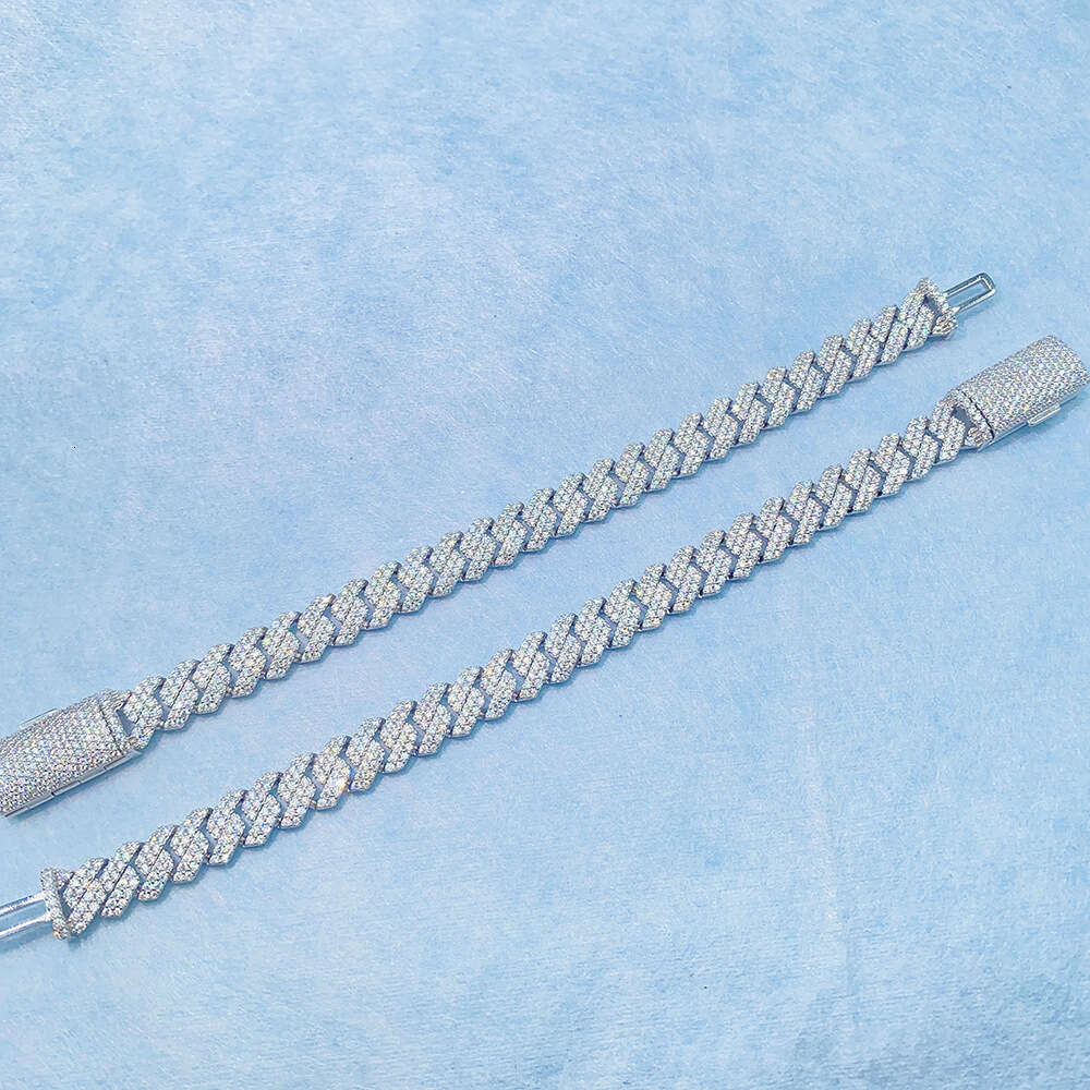 2023 925 Solid Silver Rose Gold Plated Iced Out Hip Hop Fire Jewelry Vvs Moissanite Diamond Cuban Link Chain Bracelet Man
