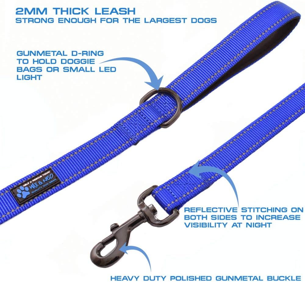 Max and Neo Double Handle Traffic Reflective - We Donate to a Dog Rescue for Every Leash Sold (Black, FT