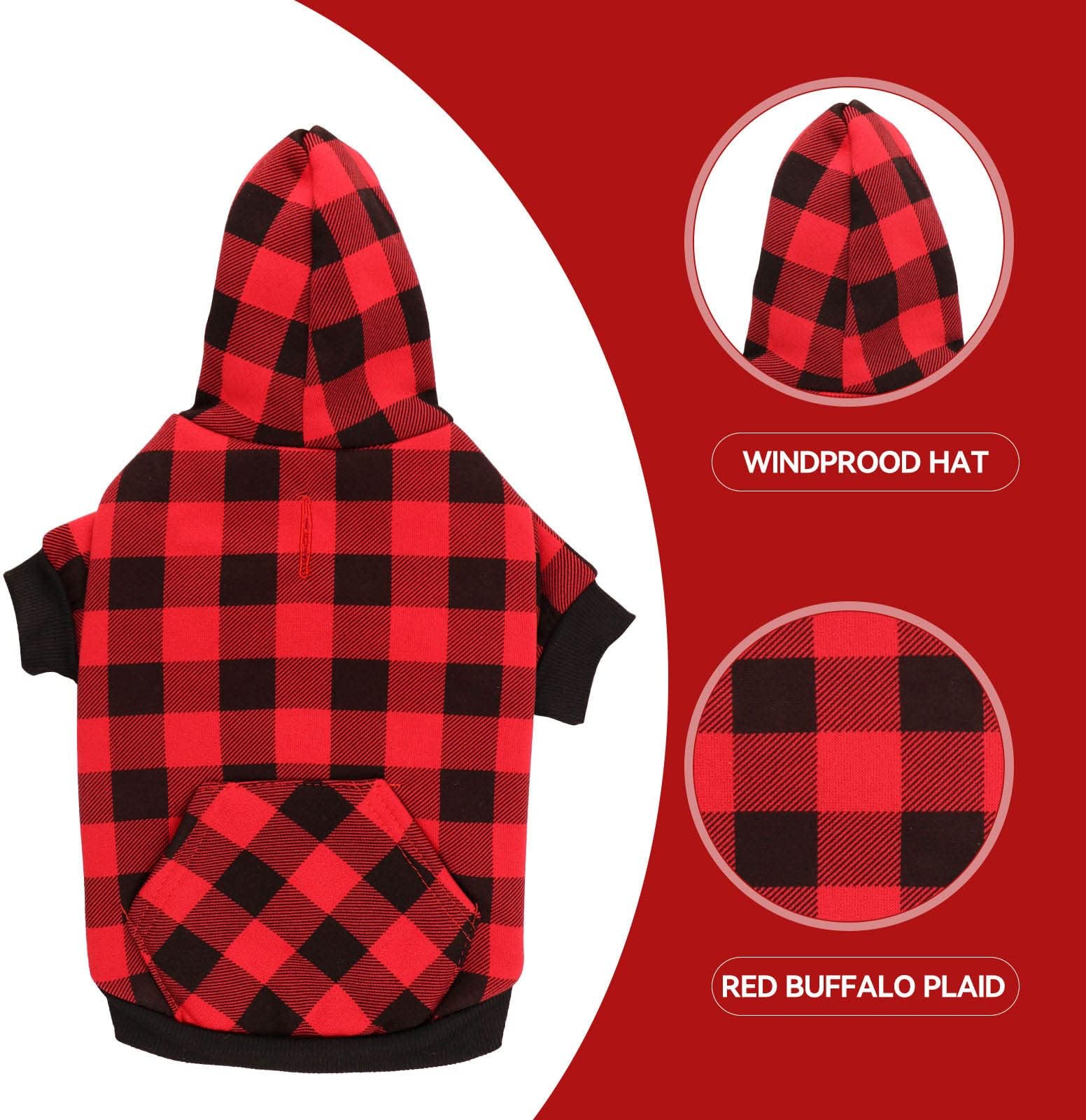 Hoodie Sweater Red Plaid Clothes Warm and Soft Breathable Cozy Hoodies Dog Sweaters for Extra Large Dogs with Pocket(XL