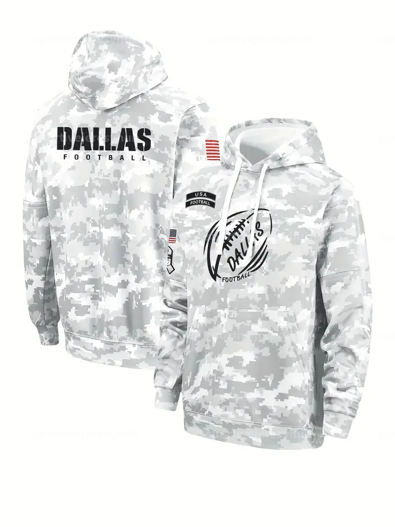 2024 Camo Salute To Service Pullover Football Hoodie Jerseys Grey&Brown&Green Custom Any Name Number Sweatshirts S-3XL