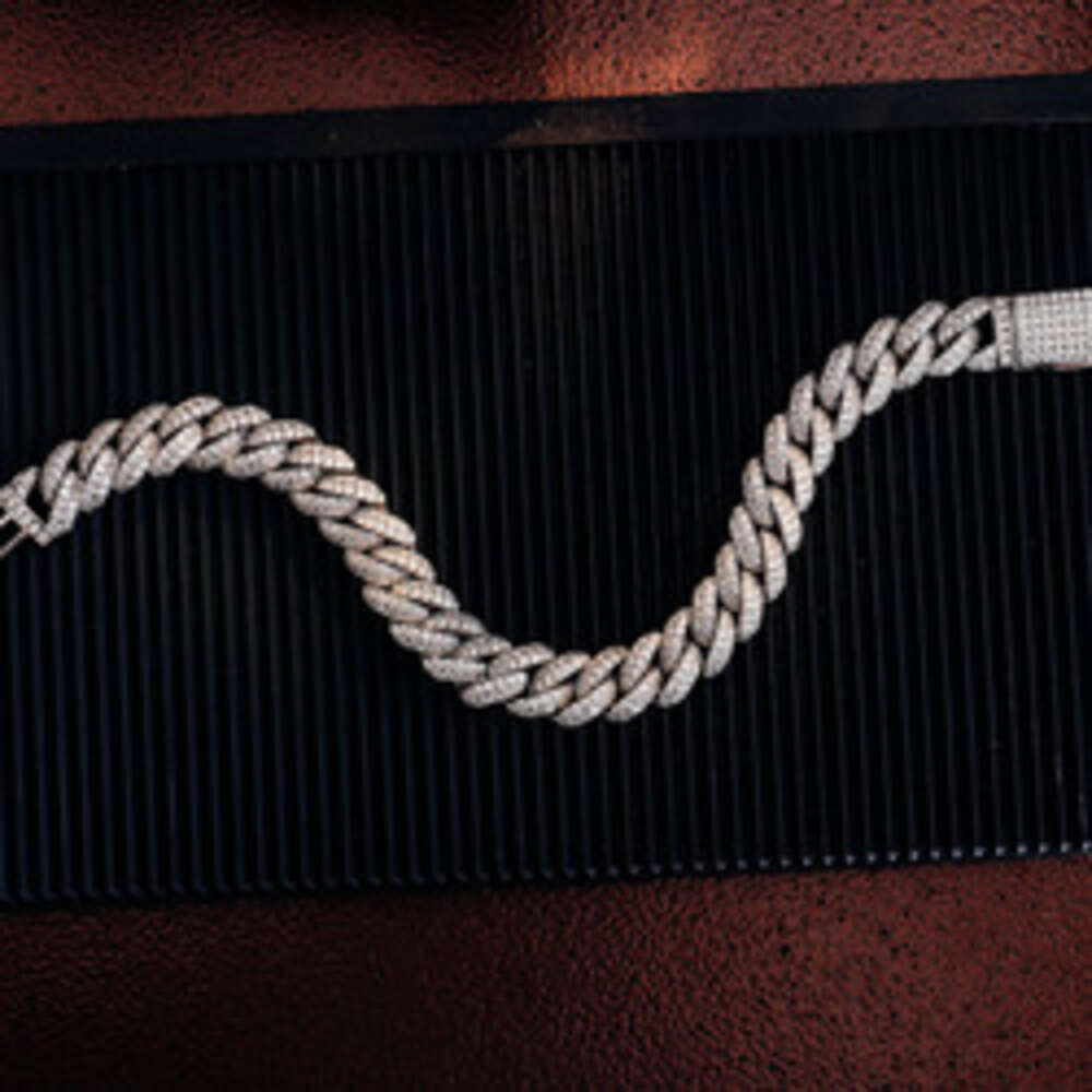 Silver Miami Cuban Chain 10mm d Color Vvs Moissanite Diamond Pave Setting Cuban Link Chain Bracelet for Men