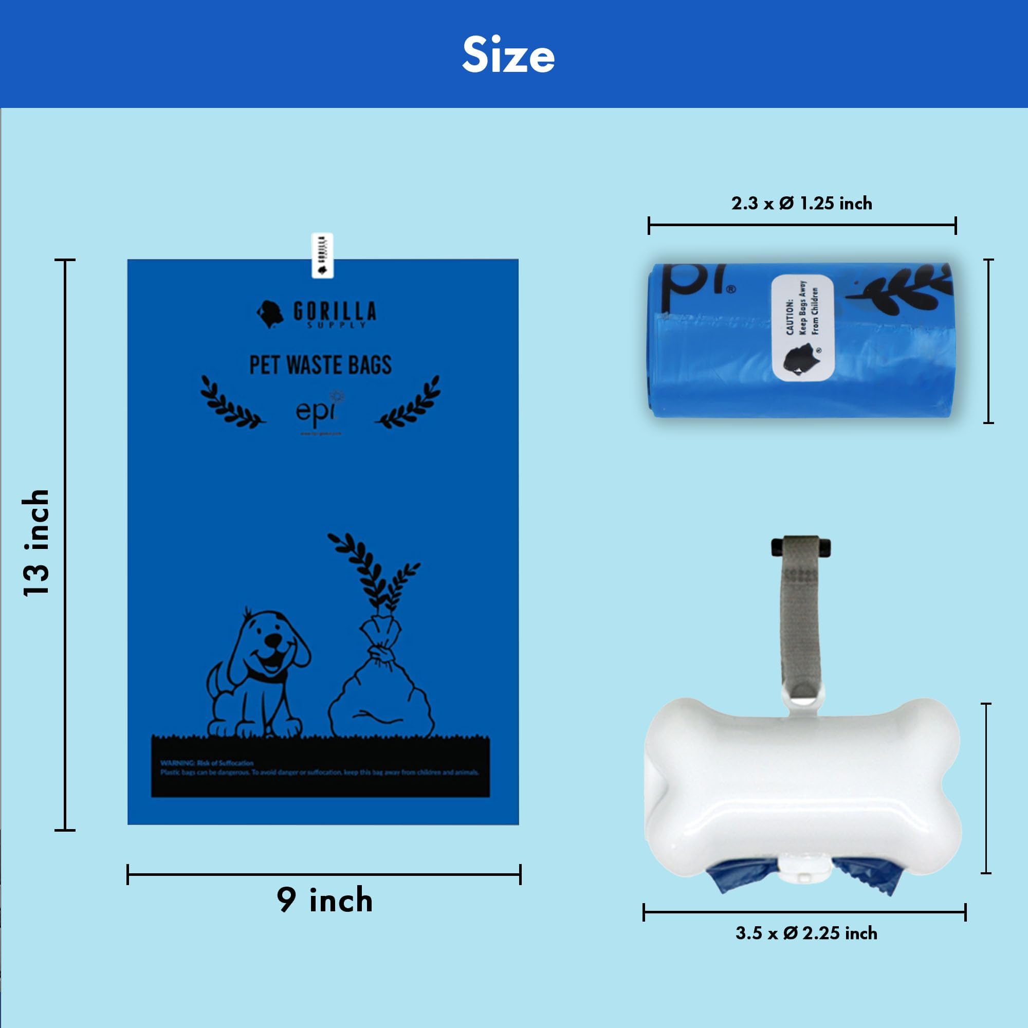 GORILLA SUPPLY Dog Poop Waste Bags with Dispenser and Leash Tie, 9 x 13 ,ed, 1000 Count