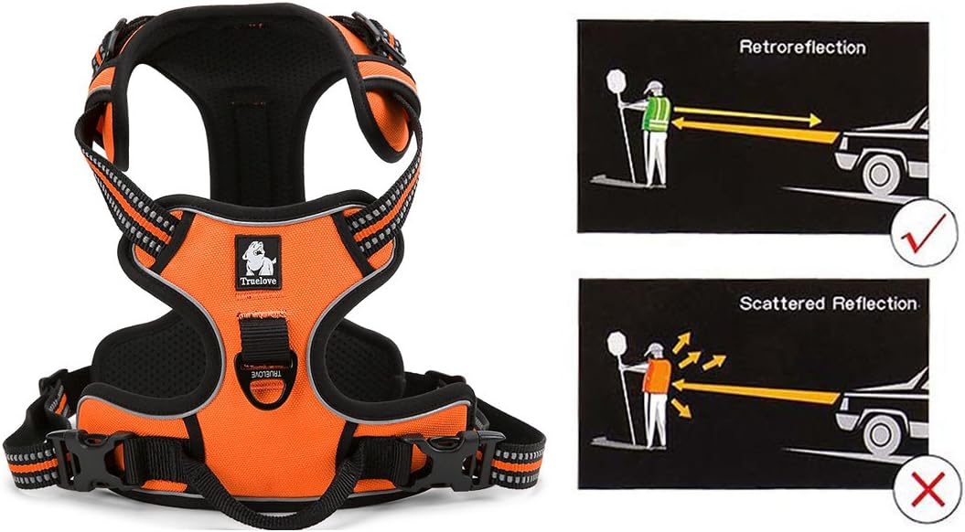 JUXZH Soft Front Dog .Best Reflective No Pull Harness with Handle and 2 Leash Attachments