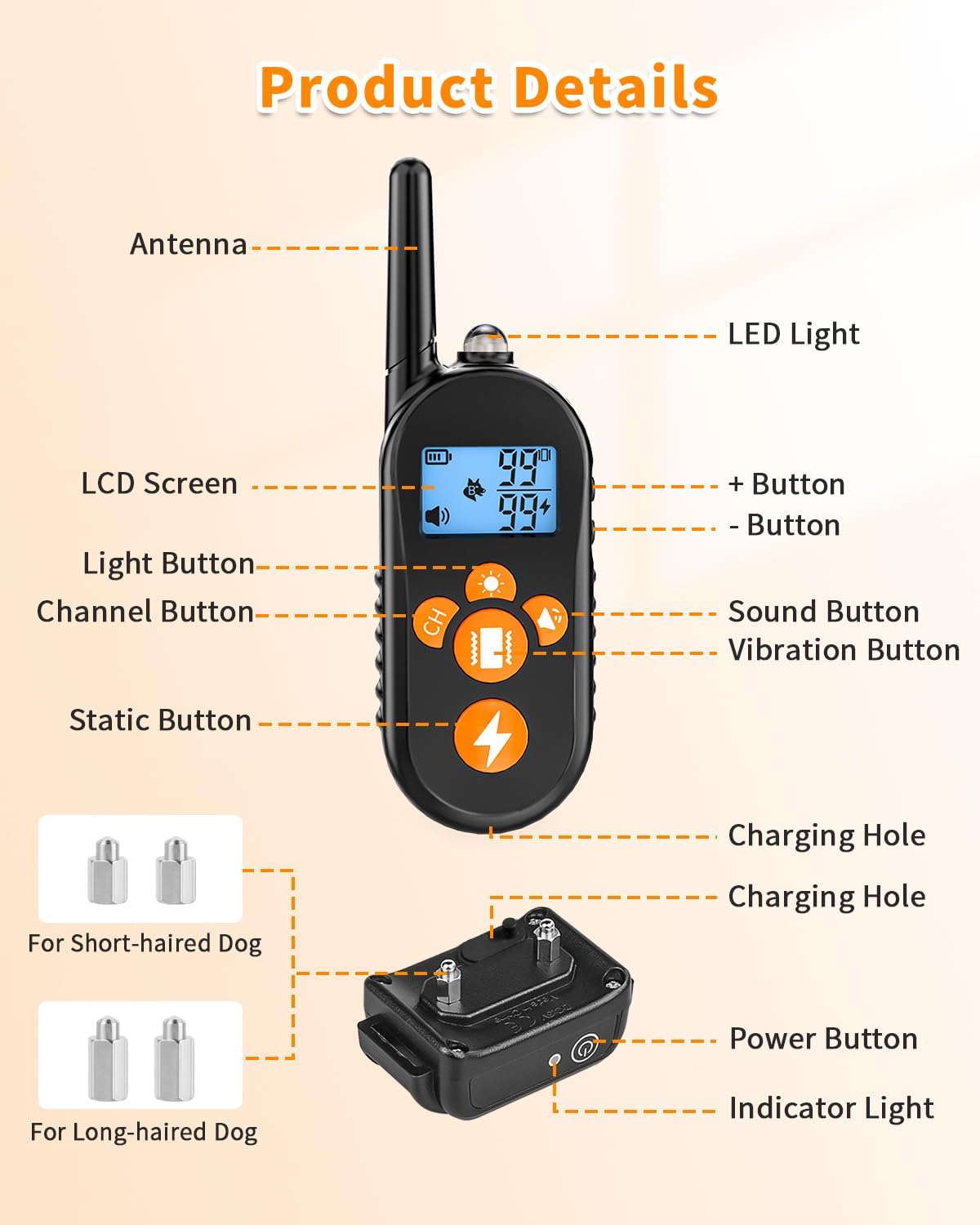 iDogin 2500FT Dog with 4 Training Modes, IPX7 Waterproof Shock Collar, Rechargeable Electric Collar for 20-110lbs Medium Large Small Dogs