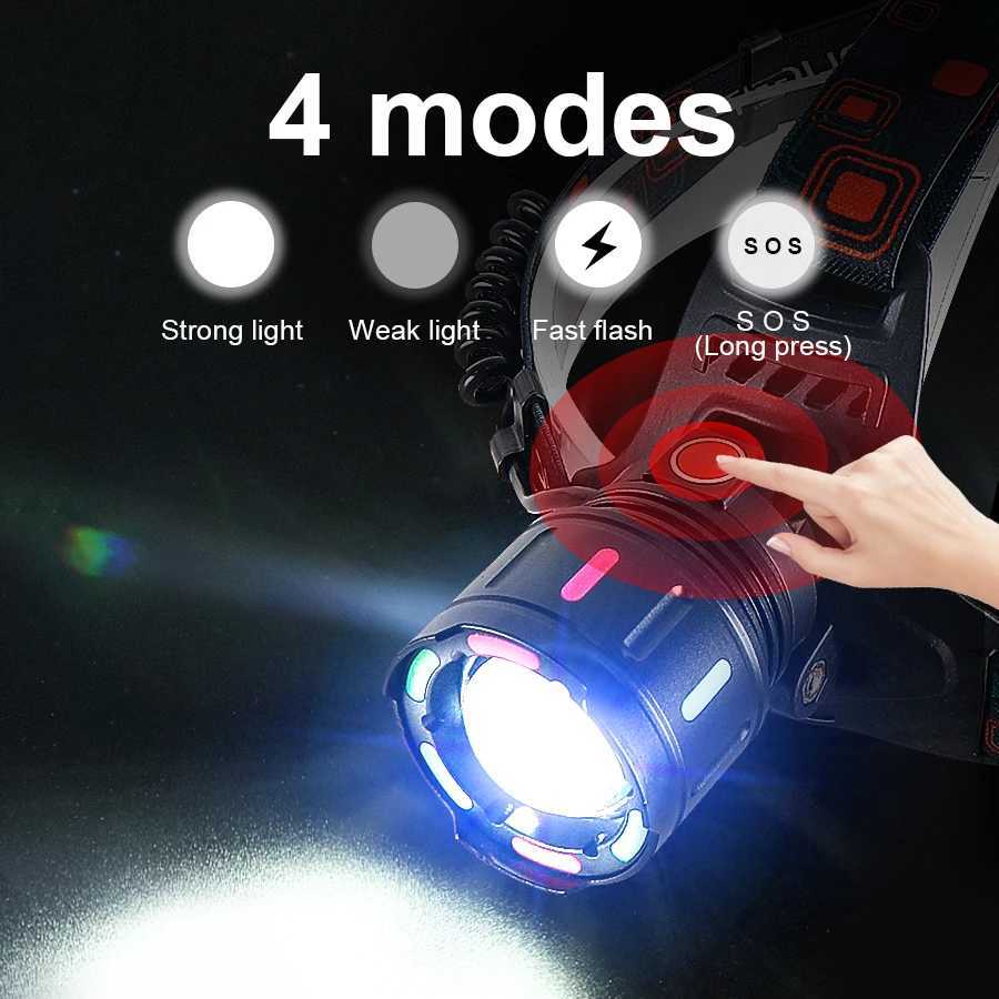 Strong Light LED Headlight 20000000LM Powerful Headlamp Long Shot 4000M Rechargeable Lamp With Fluorescent Light Outdoor Fishing Z241129