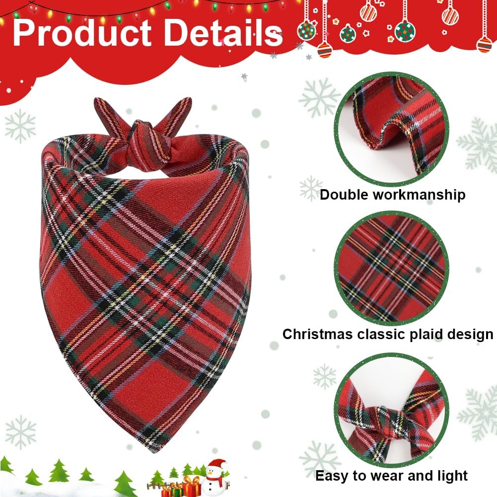 Vivifying Bandana, 2 Pack ic Plaid Triangle Scarf Small Dogs and Medium Dogs, Holiday Dog Christmas Costume for Festive Photo Prop, Party Decor (, Gre