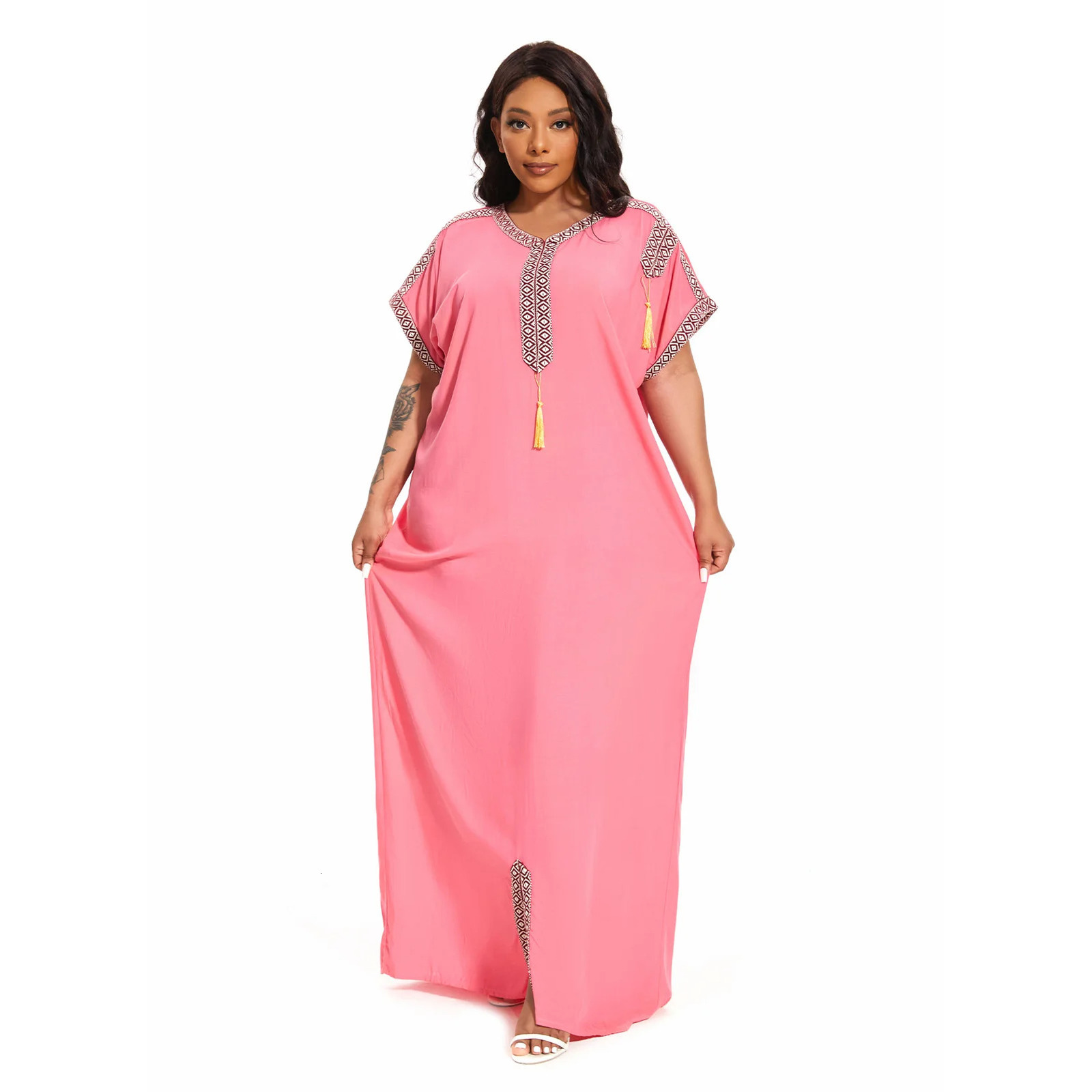 2024 PlusSize Cover Caftan Traditional short sleeve Dress cotton kaftan beach home abaya African dresses for women 240423