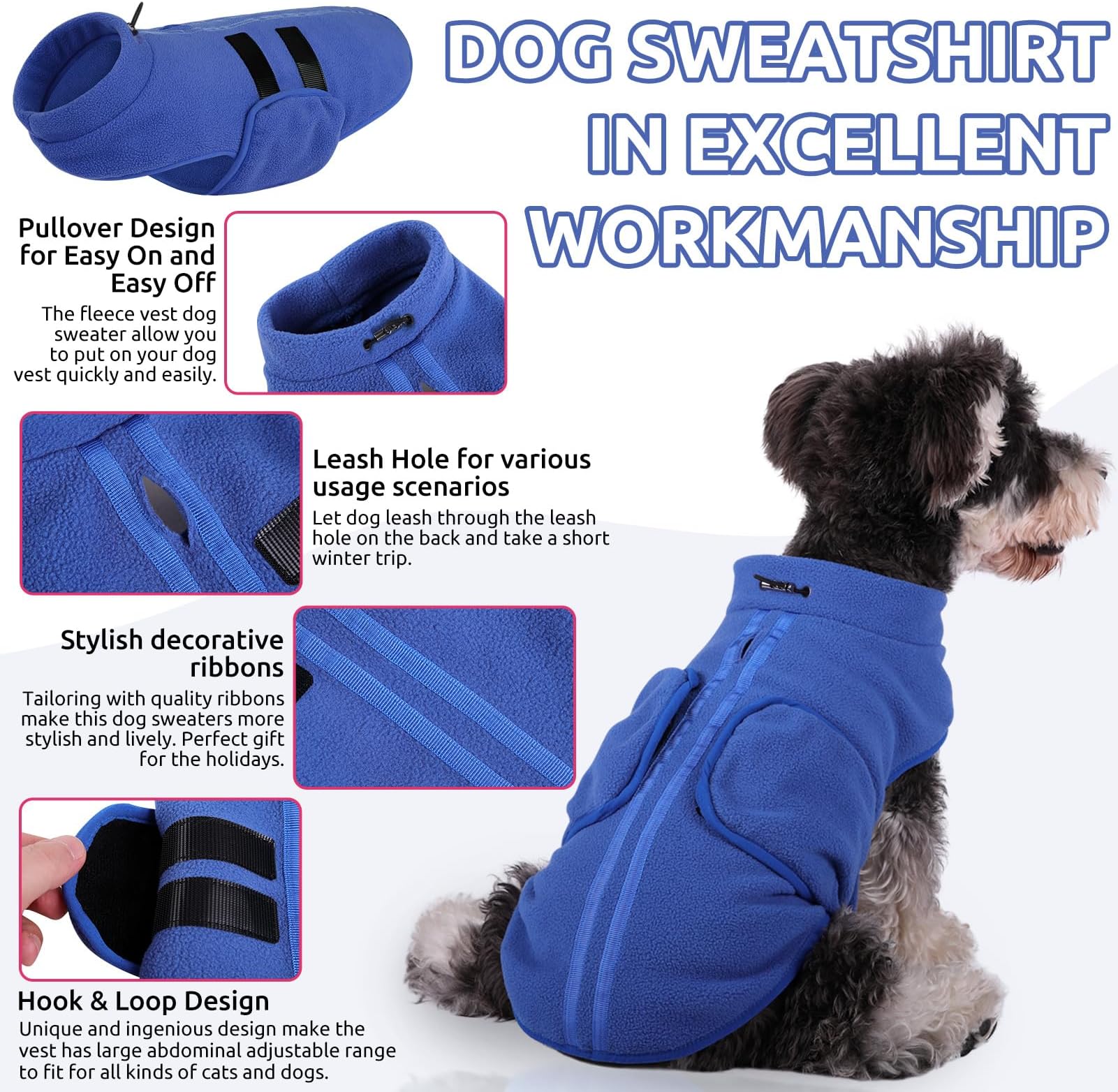 Queenmore Sweater, Soft Fleece Vest Pullover et with Leash Hole, Warm Winter Dog Coats Cold Weather Doggy Dachshund Sweaters for Dogs Cats Boy or Girl