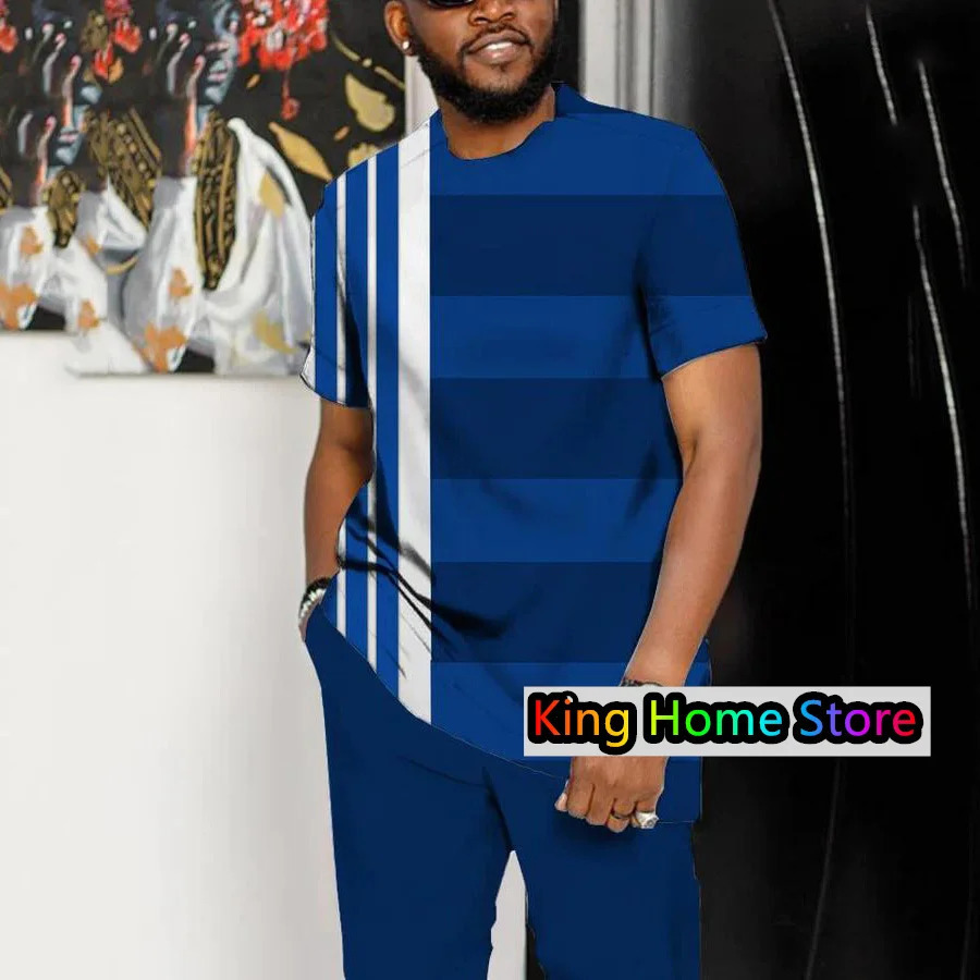 Mens Trousers Tracksuit 2 Piece Set Fashion African Ethnicity Streetwear Short Sleeve TShirt Long Pants Male Clothing Outfits 240419 - view 4