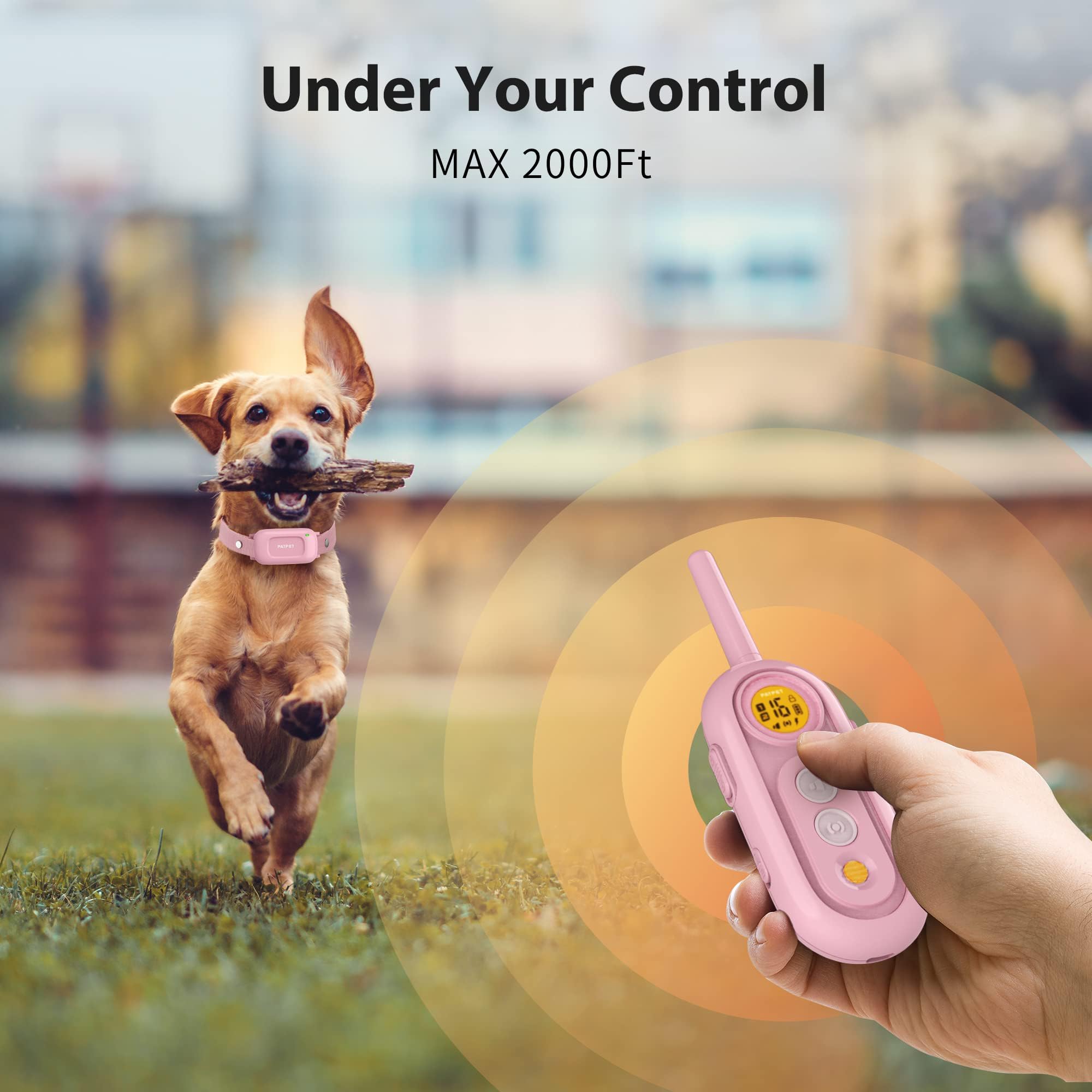 PATPET Dog - 2000Ft Waterproof Shock for Small Medium Dogs (10-100Ibs), Rechargeable Collar with 3 Safe Training Modes