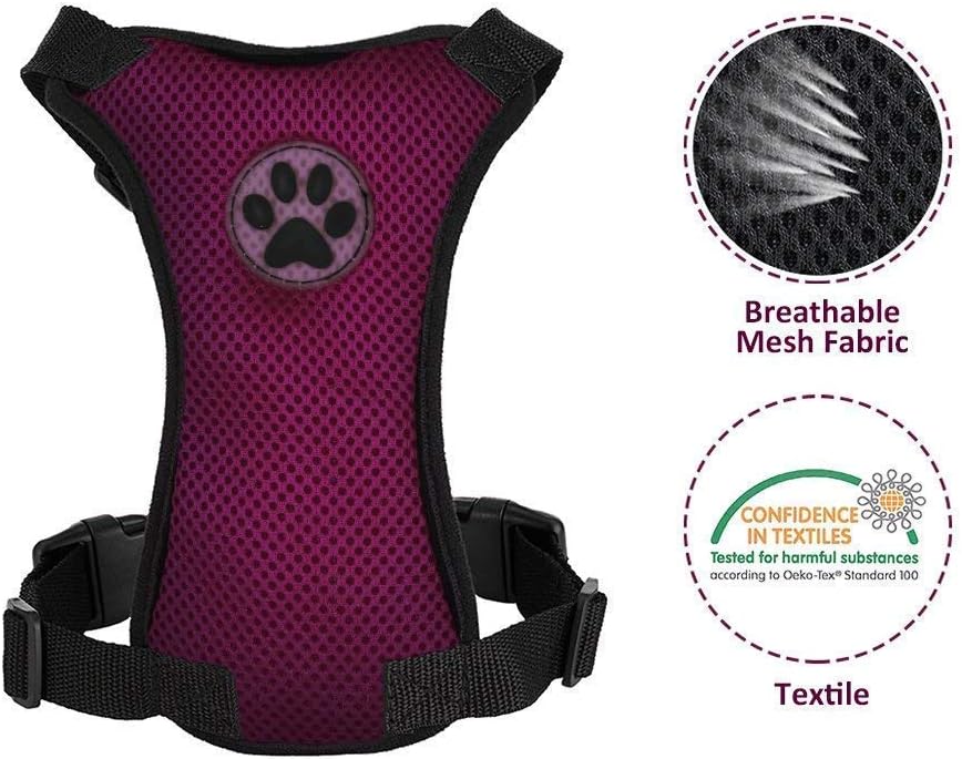 SlowTon Seat Belt Car, Car Harness Adjustable Mesh Breathable & Dog Seatbelt Safety Tether with Elastic Bungee for Medium Large Pets(Light Blue, Doubl