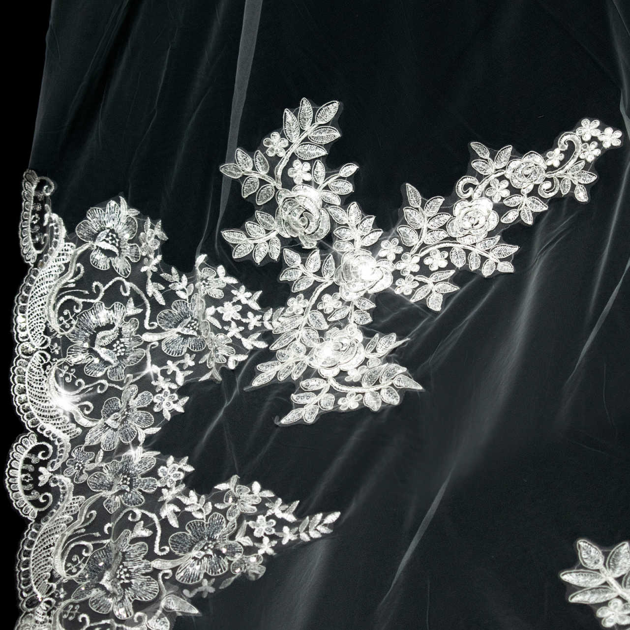 Gorgeous Wedding Veils With Lace Applique Edge Long Cathedral Length Veils One Layer Tulle Custom Made Bridal Veil Bridal Accessories