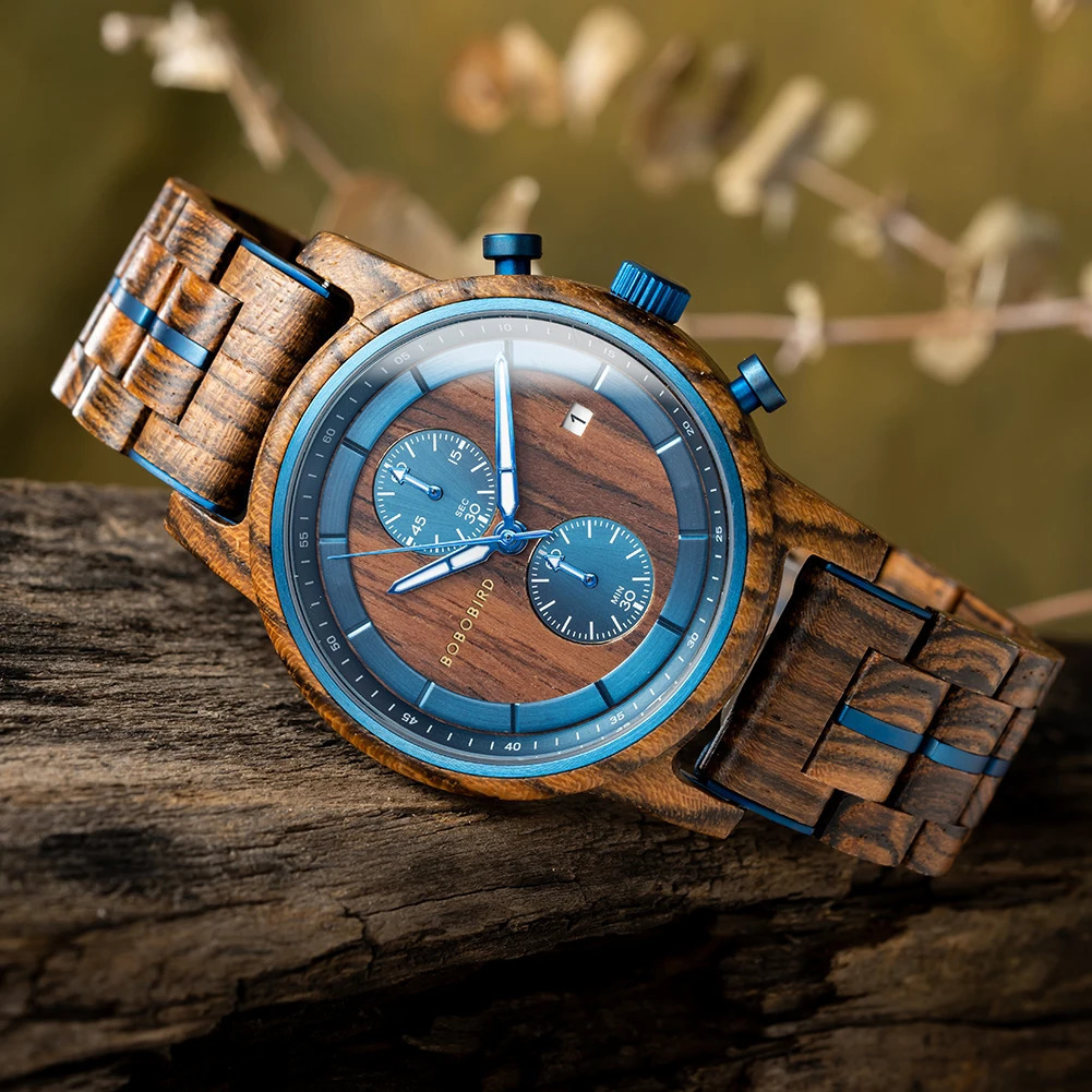 BOBO BIRD Wood Watch Men Business Japanese Quartz Movement Watches Engraved Chronograph Wristwatch with Date Display Custom Gift 241125
