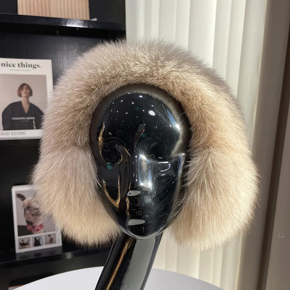 Arrival Women Plush Genuine Fox Fur Earmuff Winter Lady Big Pompoms Fox Fur Fluffy Earmuffs Warm 100% Real Fox Fur Ear Cover 241126