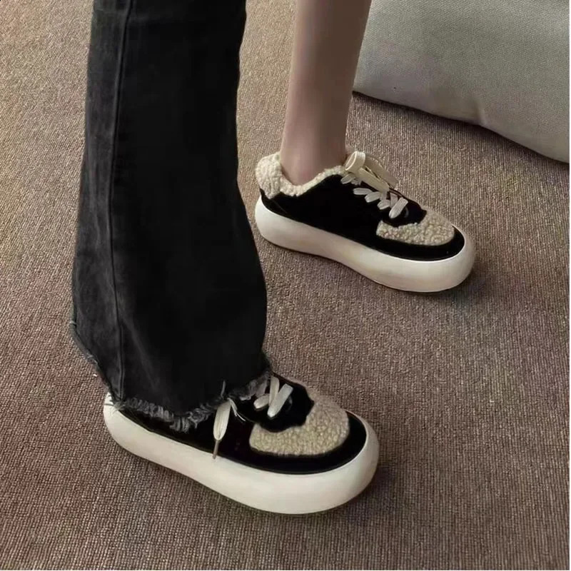 Fashion cotton sports shoes warm suede platform sports shoes casual winter with wool snow Bottas MUJI mixed color tennis shoes241127bj