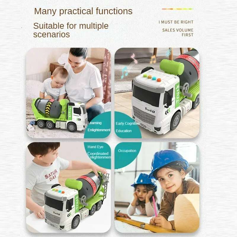 Simulation Inertial Engineering Truck Cement Mixer Truck Discharge Acousto-optic Concrete Set Toys for Kids 2 To 4 Years Old