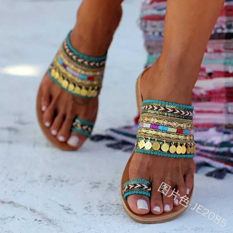 Womens Sandals Summer Greek Style Bohemian Folk Custom Womens Flat Shoes Casual Breathable Comfortable Beach Womens SlippersXJ250407