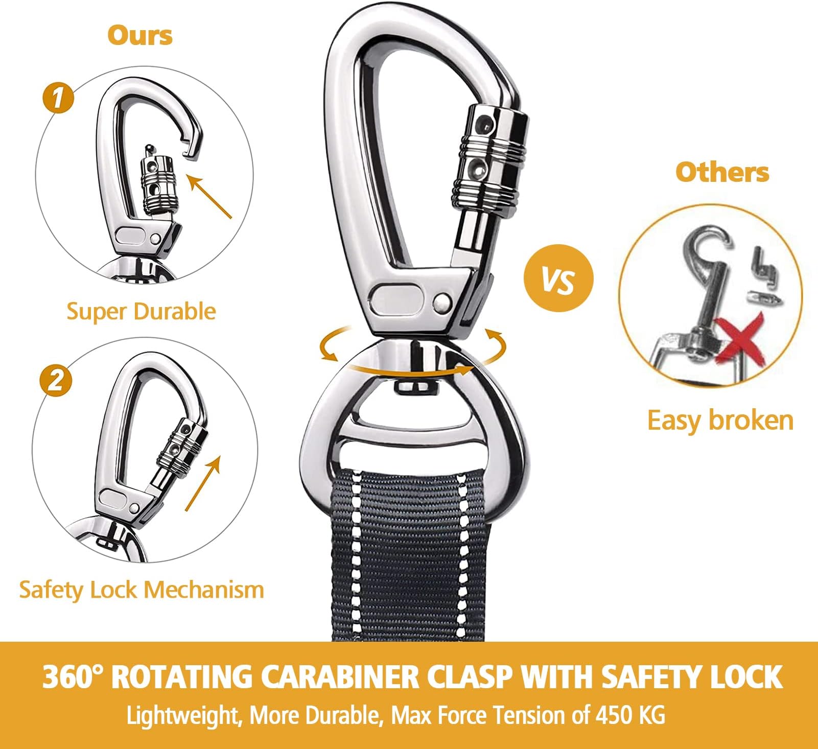 Fashion&cool Heavy Duty Especially Large Dogs Up to 150lbs, 4-6 Ft Reflective Dog Walking Training Shock Absorbing Bungee Leash Car Seat Belt Buckle, 