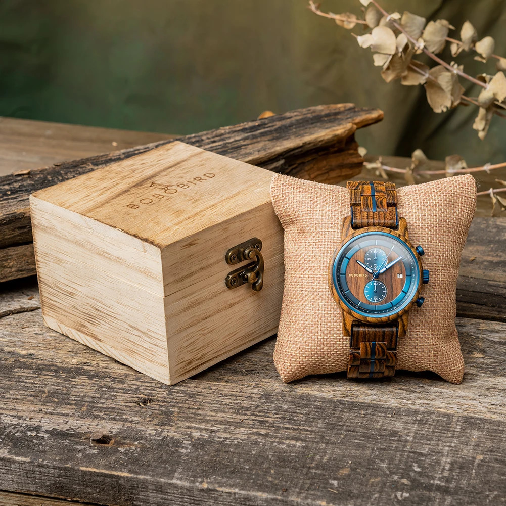 BOBO BIRD Wood Watch Men Business Japanese Quartz Movement Watches Engraved Chronograph Wristwatch with Date Display Custom Gift 241125