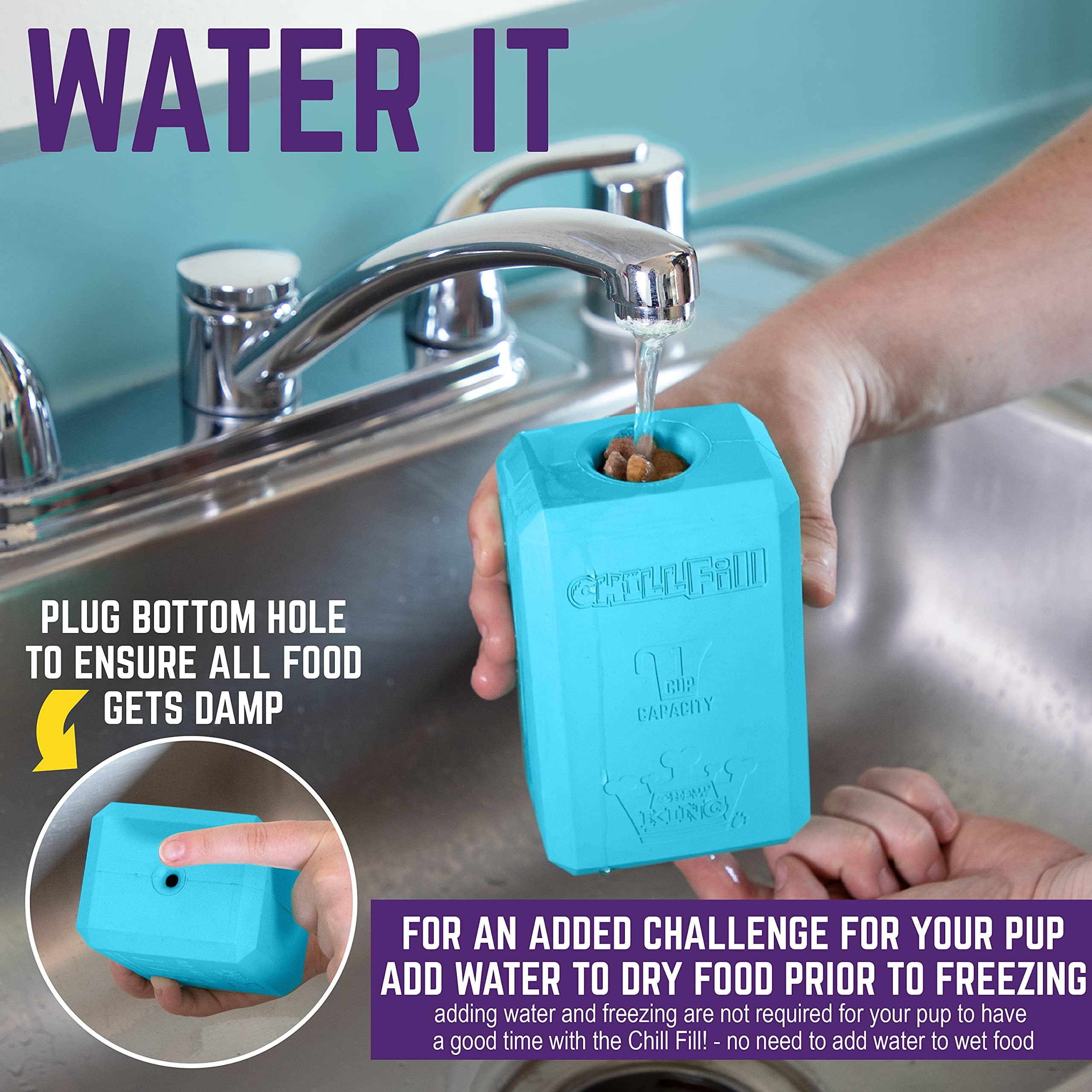 Chew King Premium Treat Dog Toy,, Extremely Durable Natural Rubber Fillable Toy Collection, Frozen Feeding,All Breed Sizes, Blue