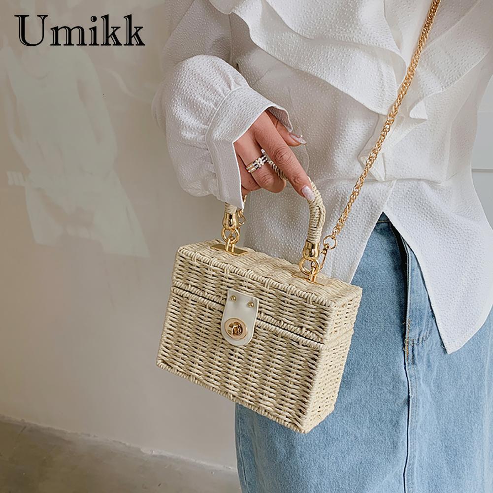 New rattan woven shoulder bag trend for leisure women Bohemian handmade woven basket crossbody bag beach square box top designer handbag