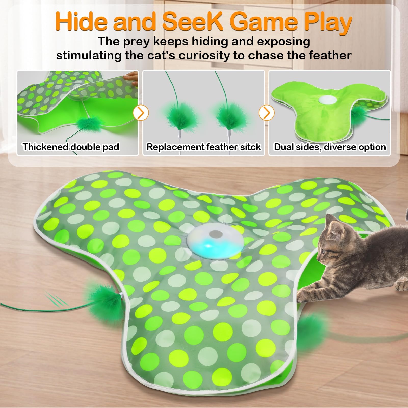 umosis Interactive Cat Toys Rechargeable,Moving Concealed Feathers,Real Mouse Squeaky,Touch Activated Cat Kitten Toy Cat Exercise Toys for Indoor Bore