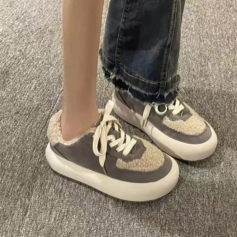 Fashion cotton sports shoes warm suede platform sports shoes casual winter with wool snow Bottas MUJI mixed color tennis shoes241127bj