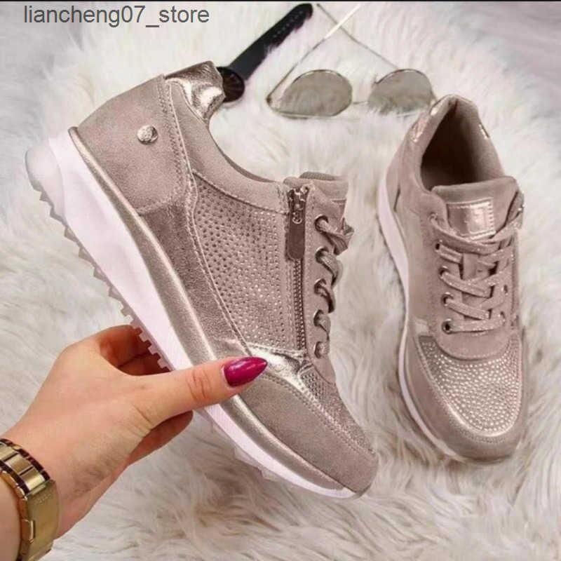 Women's Casual Wedge Sneakers with Zipper & hot Lace-Up - Comfortable Flat Vulcanized Shoes