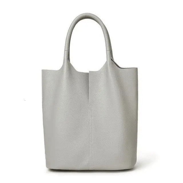 Bucket Woman Tote Genuine Cow Leather Shoulder Ladies Handbags Big Shopper Bag Fashion Blue Genuine Leather