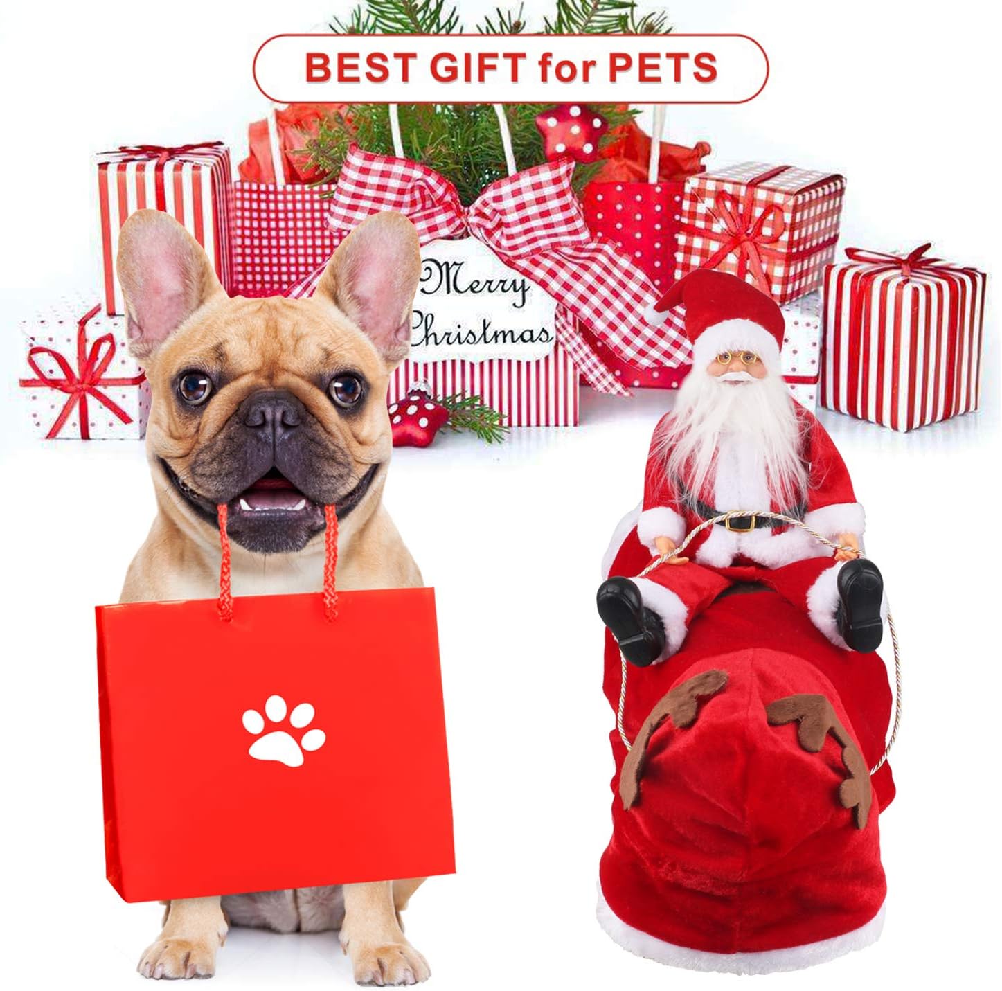 Idepet Funny Cat Costume Dogs Winter Hoodie Coat Clothes for Christmas Halloween Party,The Riding Horse Santa Claus Pet Dog Apparel Accessories