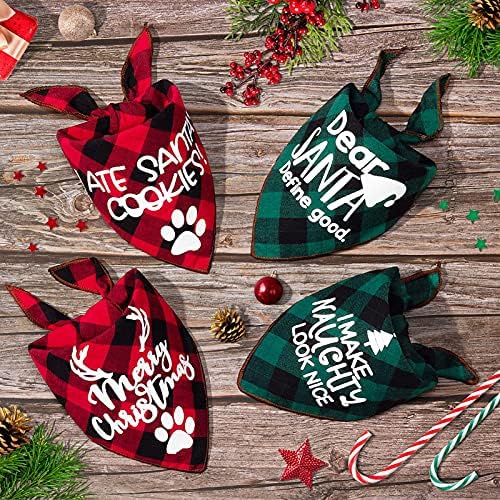 4 Pack Merry Dog Bandanas ic Triangle Fall Xmas Christmas Printing dogs Red Plaid Scarf Bibs Kerchief Gifts Set - Pet Holiday Accessories Decoration f