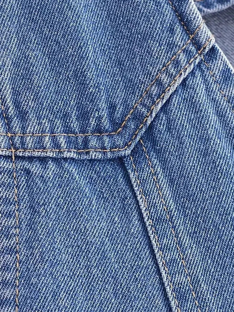 Nlzgmsj TRAF summer womens short denim blue vest fashion V-neck sleeveless ultra-thin womens casual single chest button vest 241126