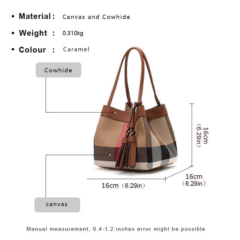 Aidrani's new checkered design women's small handbag canvas and cowhide material caramel designer handbag trendy shoulder bag