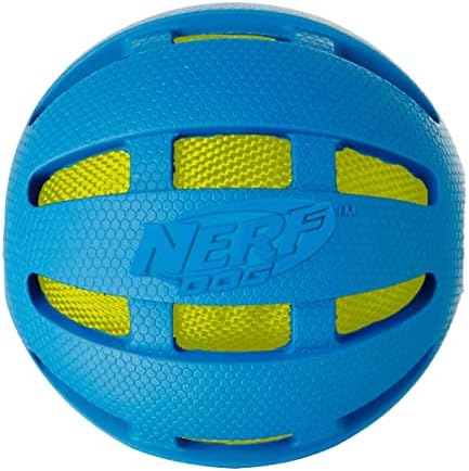 Nerf Dog 3.8in Rubber Checker Crunch Ball u2013 Blue with Green Crunch Bag