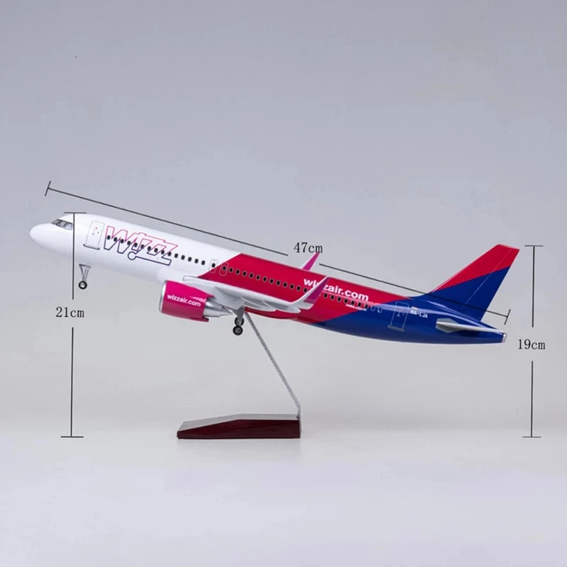 47CM 1 80 Scale Diecast Model Hungarian Wizz Air A320Neo Resin Airplane Airbus With Light And Wheel Collection Display 241127
