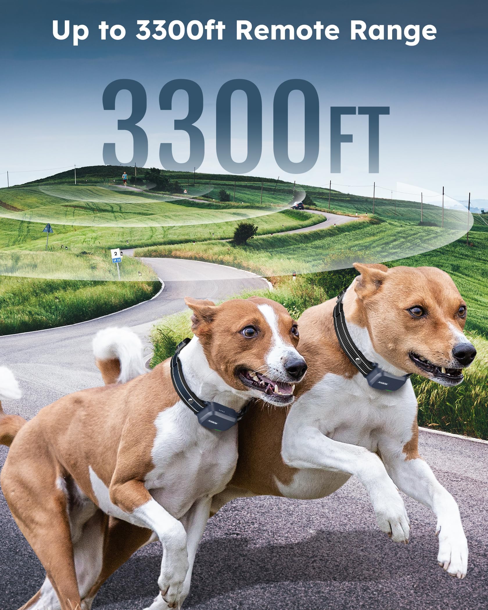 Jugbow Shock 2 Dogs (10-120Lbs) - 3300FT Remote IPX7 Waterproof Electric Collar with 4 Training Modes, Rechargeable e-Collar for Lager Medium Small Do