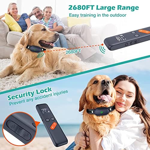 Shock Collar, Electric Remote 2680FT, IPX7 Waterproof Vibrating Dog Collar with 4 Training Modes, Rechargeable E-Collar for All Breeds, Sizes (Upgrade