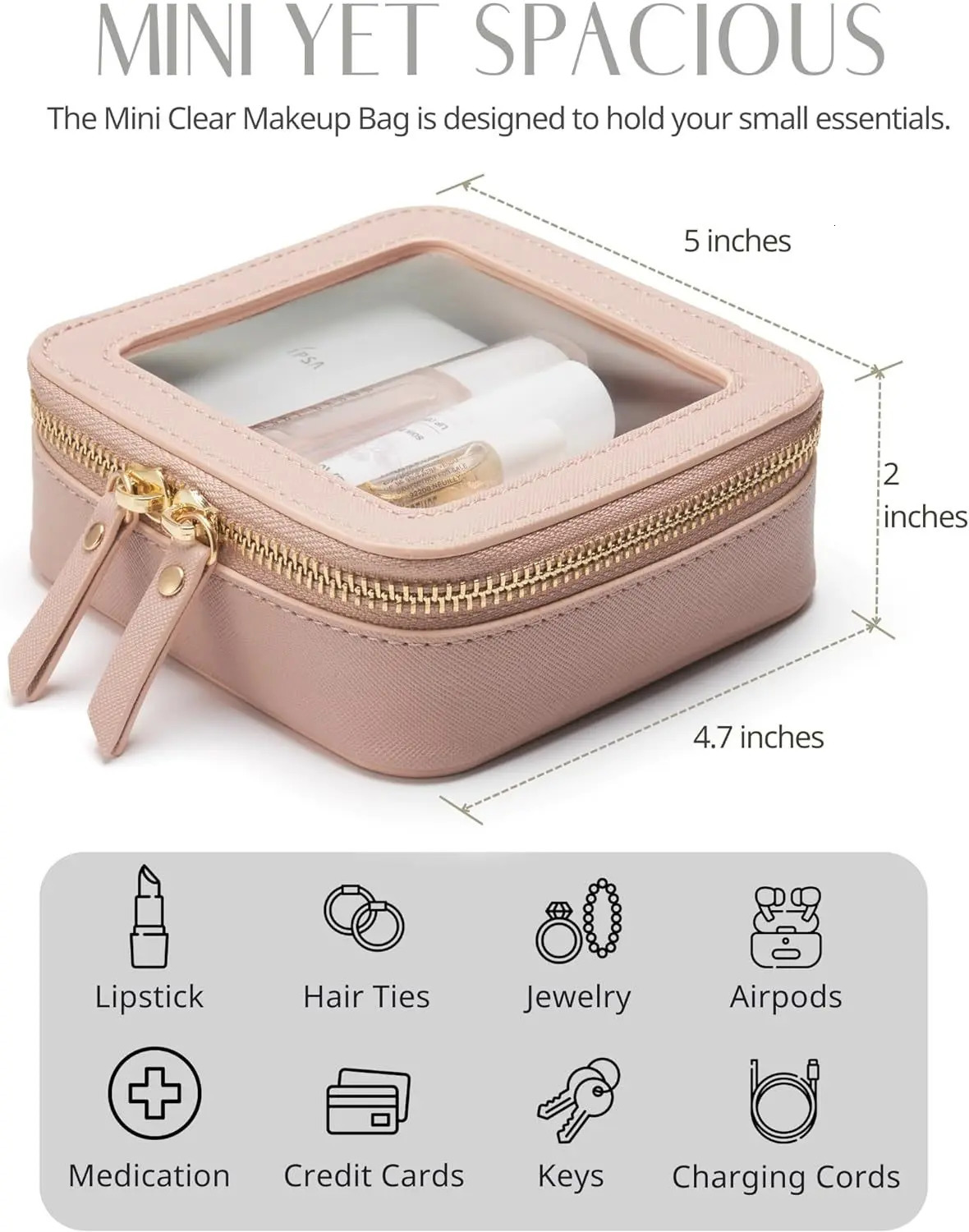 Mini Clear Makeup Bag Pu Saffiano Vegan Faux Leather Cute Small Visible Window Storage Lipsticks Cosmetics Case For Purse 241127