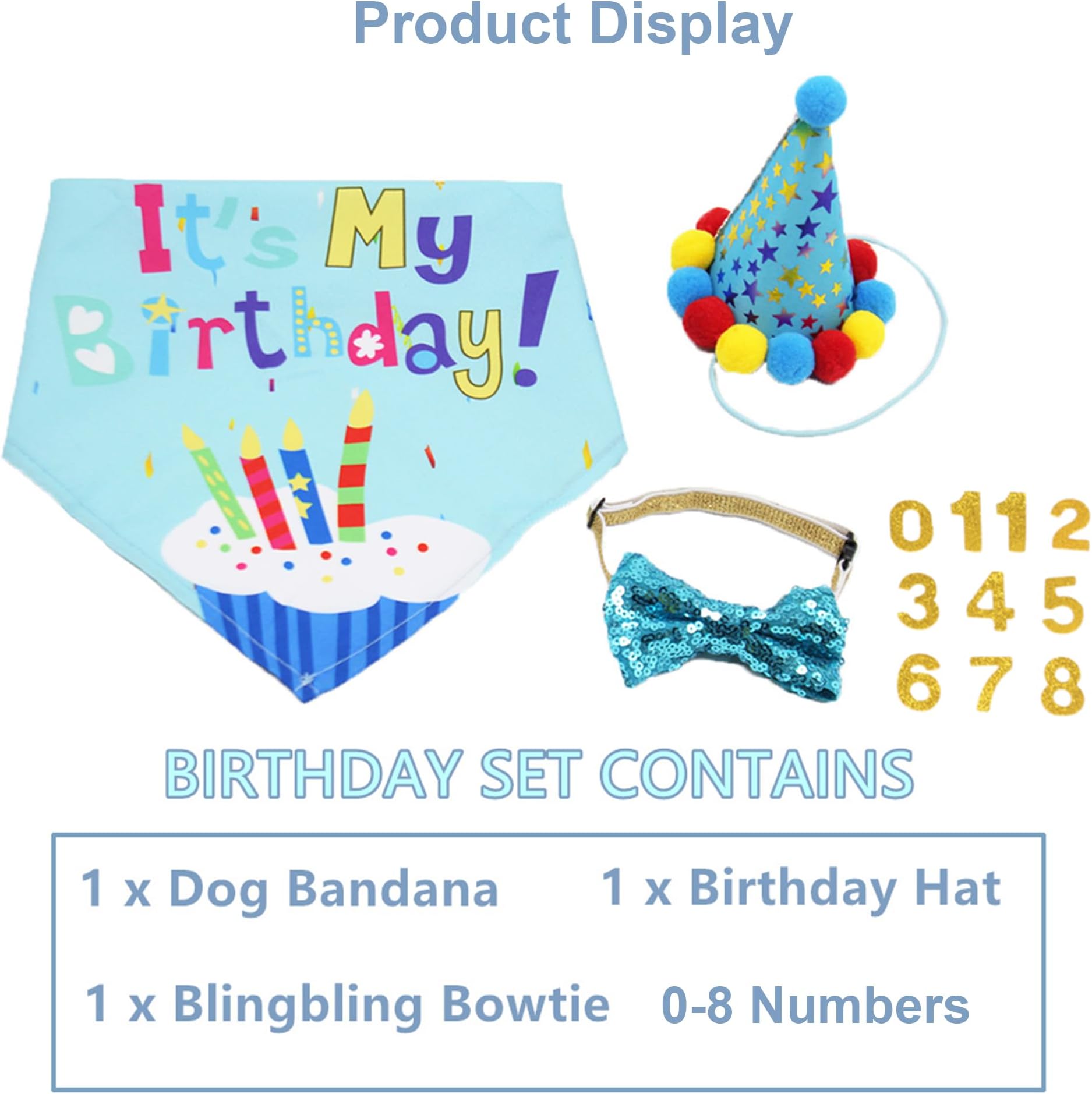ADOGGYGO Bandana Scarf and Girl Boy Birthday Party Hat with Cute Bow Tie for Dog Cat
