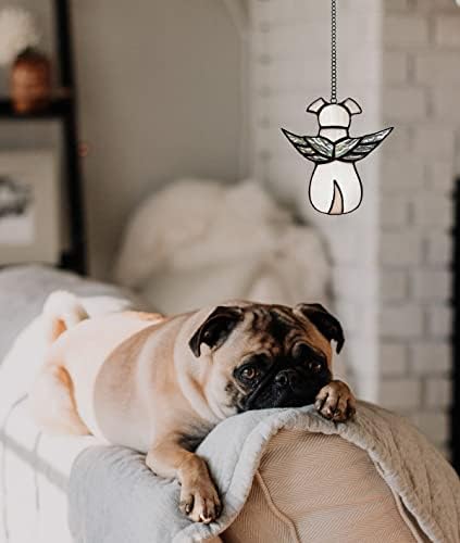 Glass Window Hanging Angel Memorial Gifts for Loss of Dog Sympathy Gift Suncatcher Passing Away Remembrance Memory Ornaments for Dog Lovers Rainbow Wi