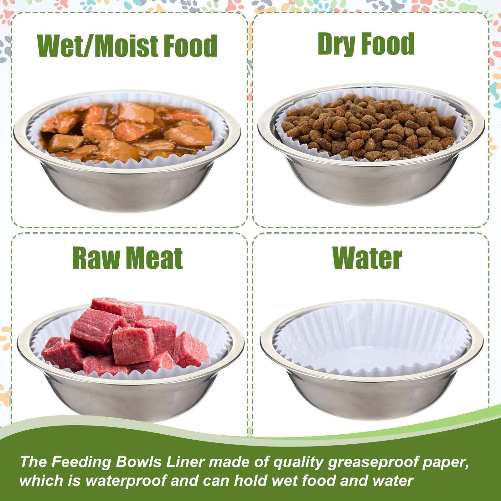 meekoo 600 Pcs Large Pet Disposable Feeding Bowls Liner Bulk Cat Food Bowls Small Paper Bowls Paper Liner for Small Dogs Cats Dish Bowl Wet Food Feedi