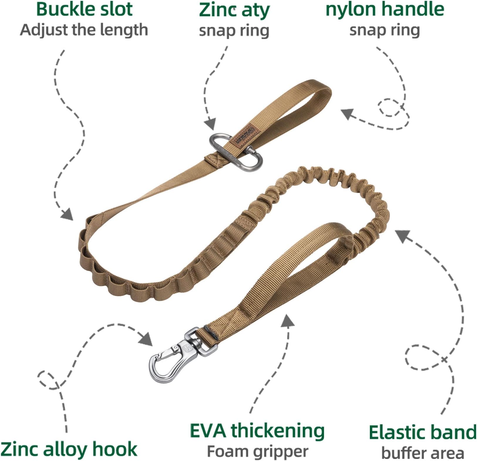 EXCELLENT ELITE SPANKER Tactical Bungee Military Adjustable Dog Leash Quick Release Elastic Leads Rope with 2 Control Handle