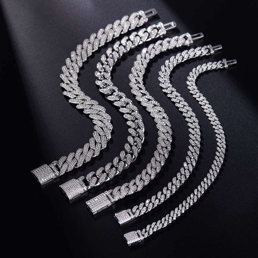 Rinntin Smn Iced Out Hip Hop Cuban Link Chains Custom Jewelry Real 925 Sterling Silver Moissanite Diamond Chain